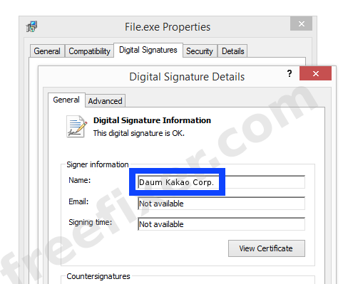 Screenshot of the Daum Kakao Corp. certificate